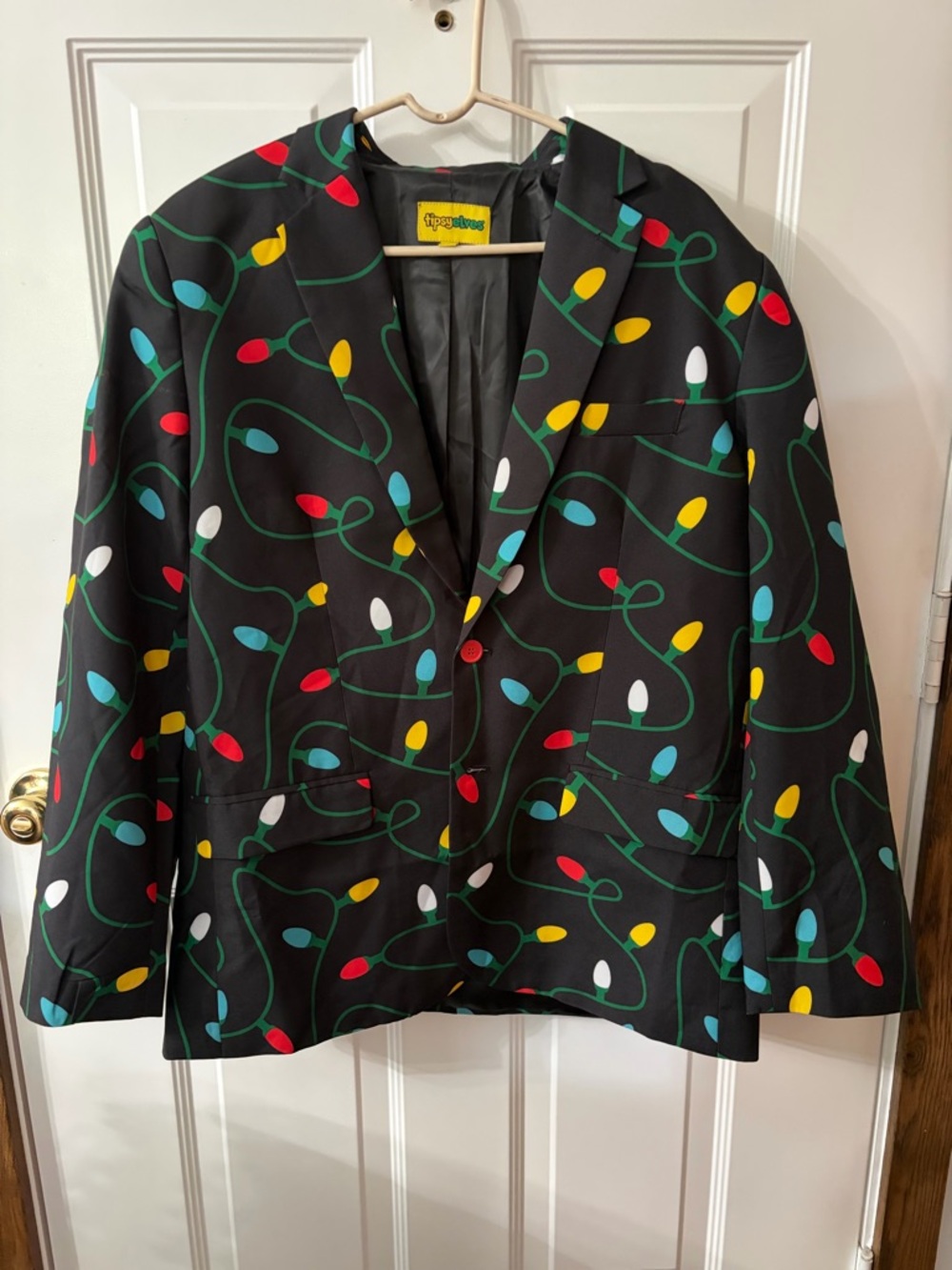 Tipsy Elves Black Blazer with Multicolor Holiday Light Print